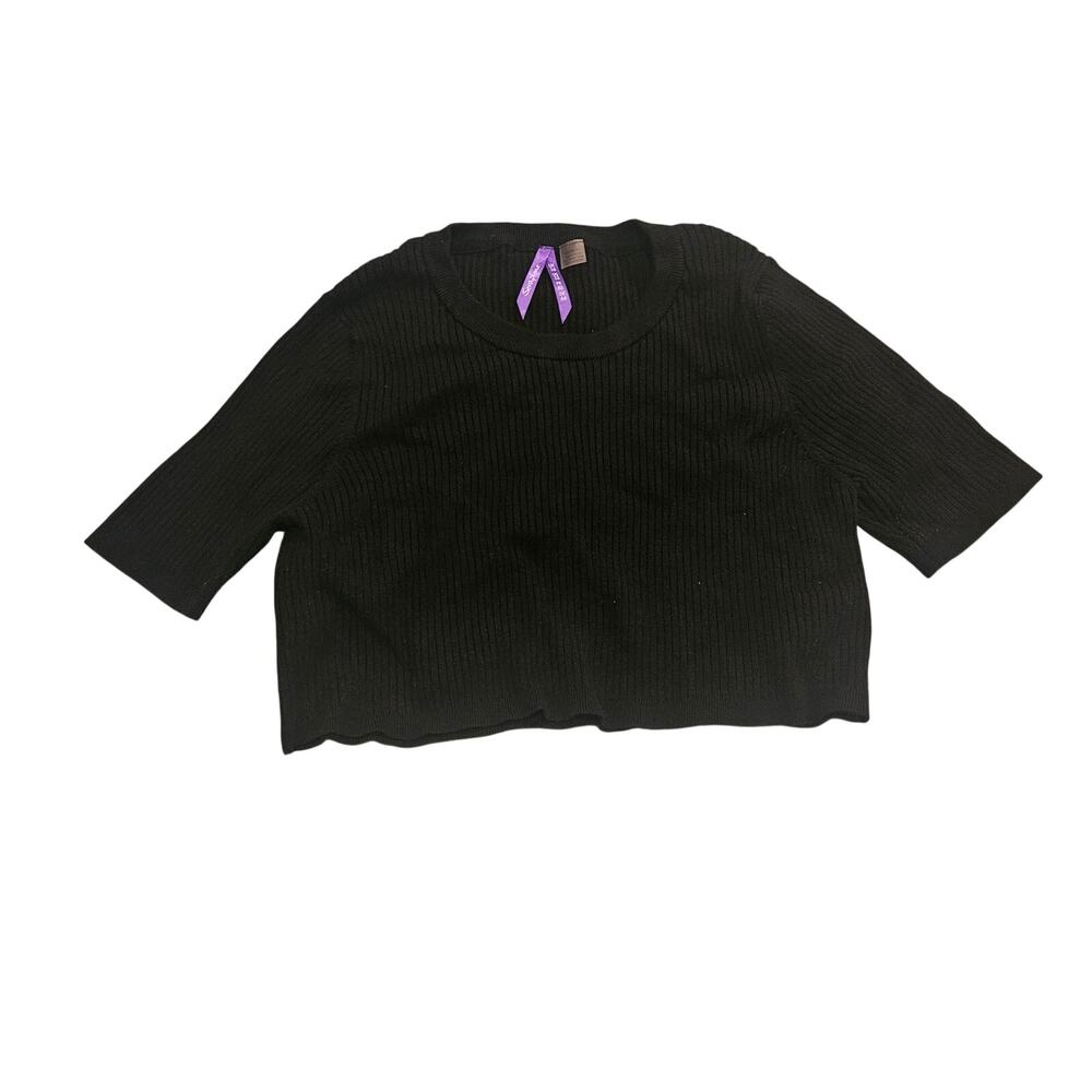 Seraphine Ribbed Knit Crop Top Women’s US 12 Black Short Sleeve Maternity
